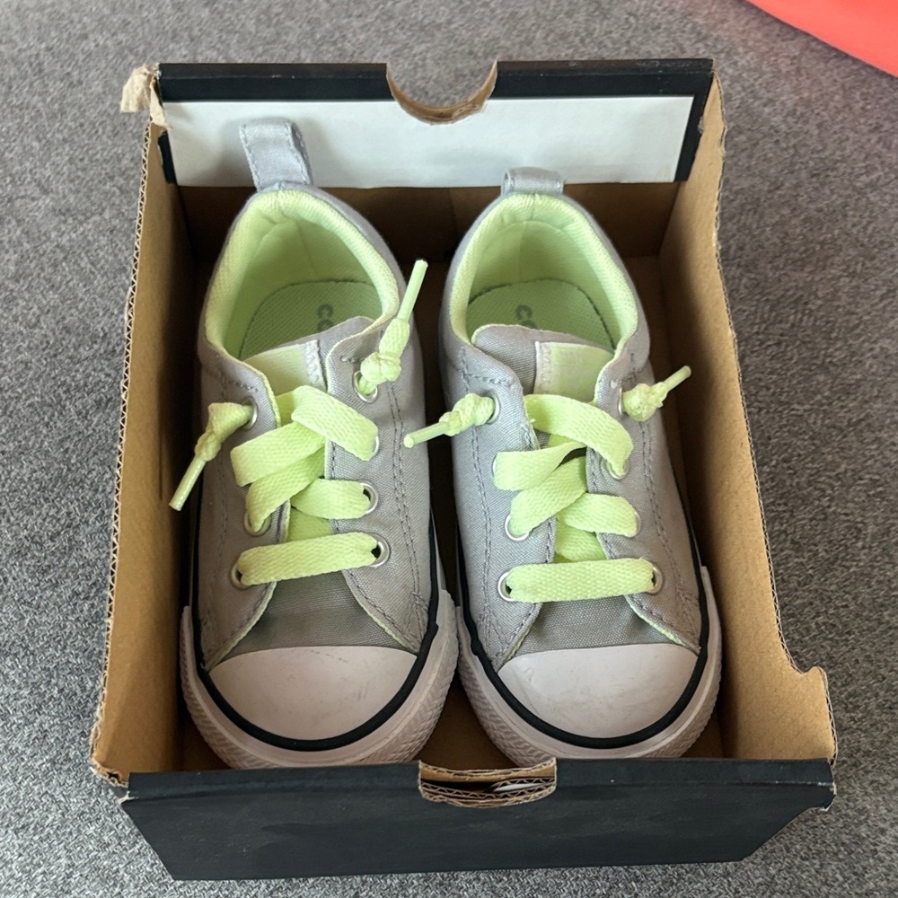 Used Kids Gray and Green Converse Sneakers